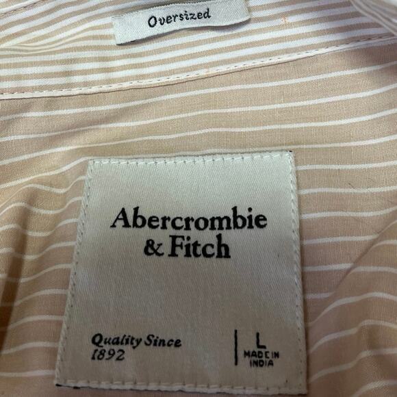 Abercrombie & Fitch Cream Striped Button Down Long Sleeve Oversized Shirt Top L - Picture 4 of 5